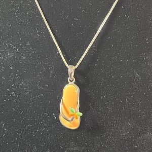 Enamel Flowered Flip-Flop Pendant on 925 Sterling Silver Necklace